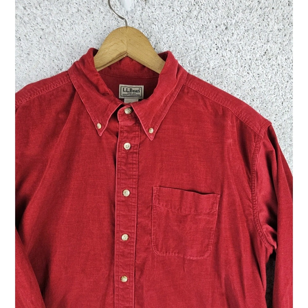 Vintage LL Bean Corduroy Shirt Mens Large Tall LT Red Pocket